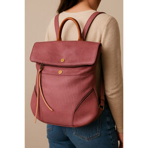 Mauve Leather Backpack Boho Zip Travel Office Streetwear Festival Indie Weekend